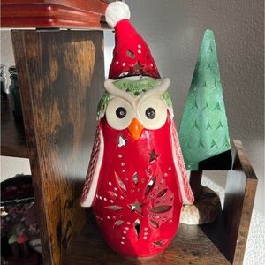 Festive Red Owl Candle Holder
